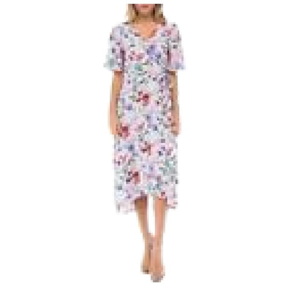 DONATE      Bobeau Wrap Dress Midi Floral  Short Sleeves L - Picture 2 of 3